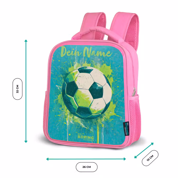 Kinderrucksack mit Namen - Rosa - Fußball-Vibes - Farbkleckse - Grün - Blau — 2