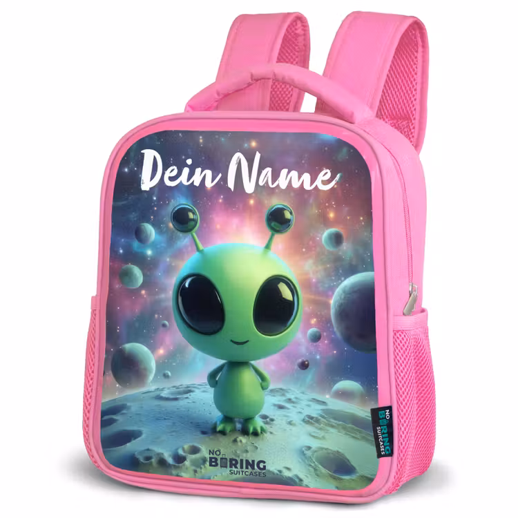 Rucksack Kind - Rosa - Grünes außerirdisches Wesen auf Mondlandschaft — 4