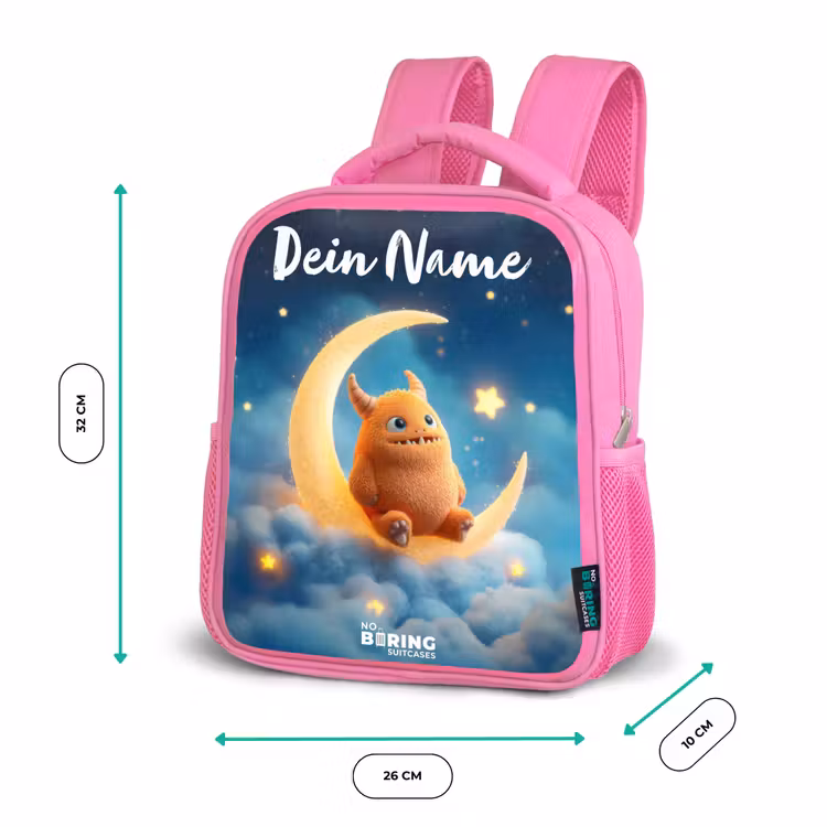 Rucksack Kind - Rosa - Orangefarbenes Ungeheuer auf Mondsichel — 2