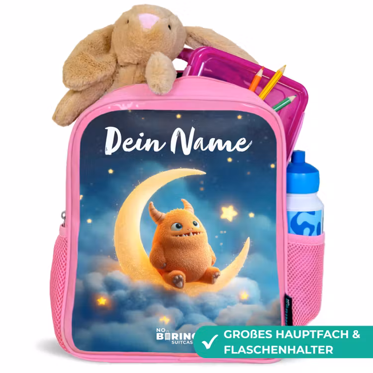 Rucksack Kind - Rosa - Orangefarbenes Ungeheuer auf Mondsichel — 3