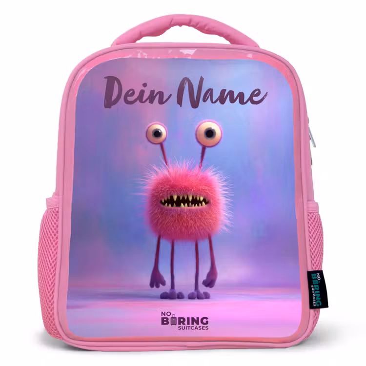 Rucksack Kind - Rosa - Rosa pelziges Monster mit großen Augen — 1