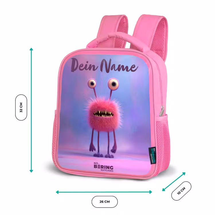 Rucksack Kind - Rosa - Rosa pelziges Monster mit großen Augen — 2