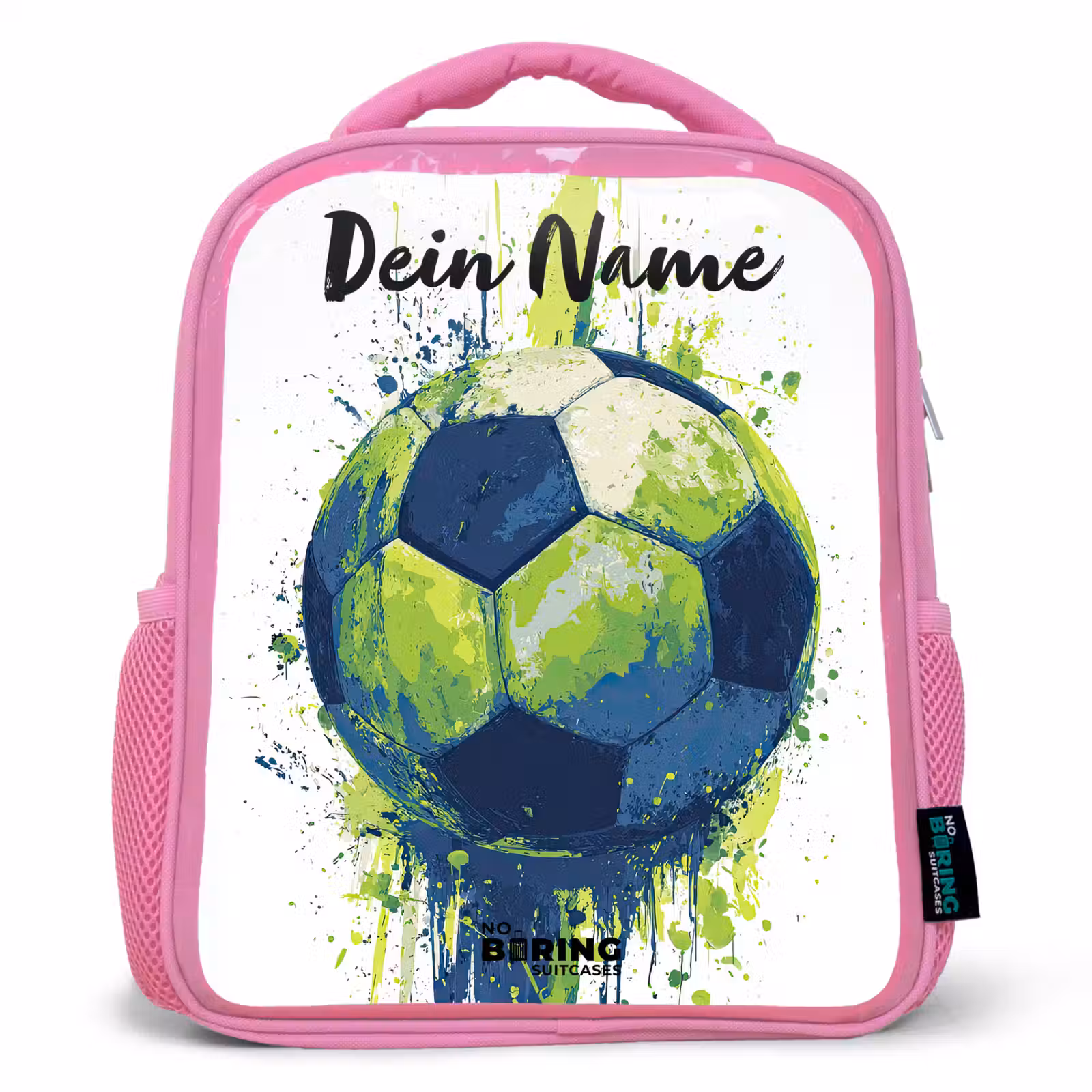 Kinderrucksack mit Namen - Rosa - Football vibes - Farbe - Grün - Blau — 1