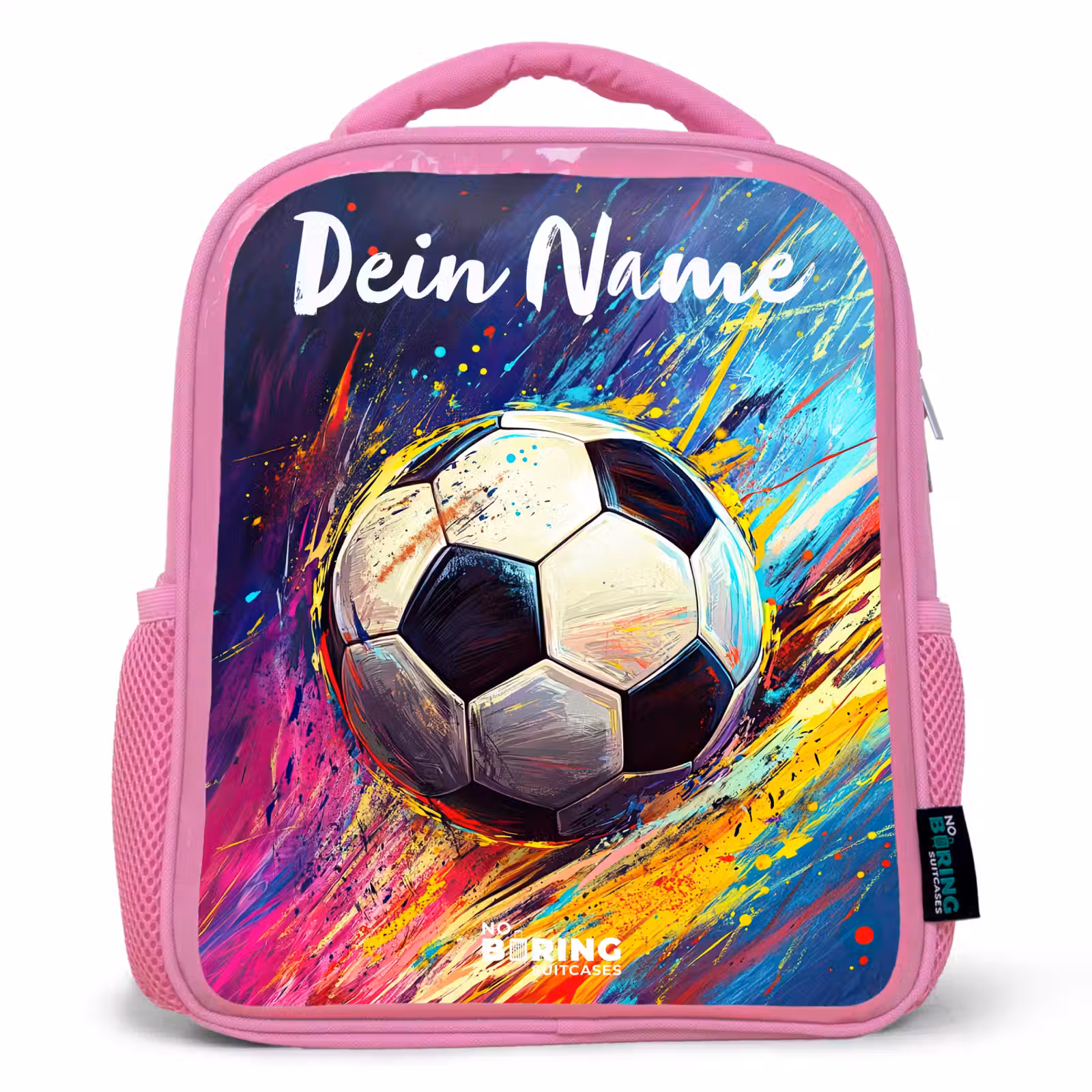 Kinderrucksack mit Namen - Rosa - Neon - Fußball - Farbenfroh — 1