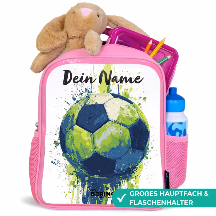 Kinderrucksack mit Namen - Rosa - Football vibes - Farbe - Grün - Blau — 3