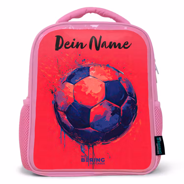 Kinderrucksack mit Namen - Rosa - Fußball-Vibes - Farbe - Blau - Rot — 1