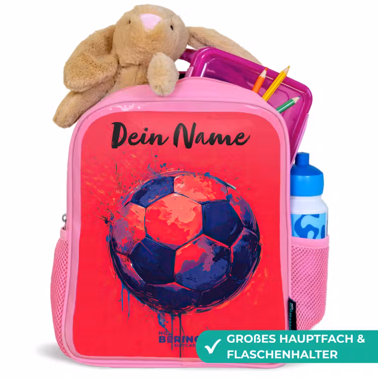 Kinderrucksack mit Namen - Rosa - Fußball-Vibes - Farbe - Blau - Rot — 3