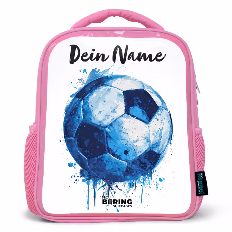 Kinderrucksack mit Namen - Rosa - Fußball-Vibes - Tintenkleckse - Blau — 1