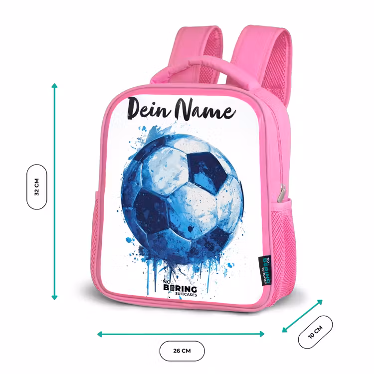 Kinderrucksack mit Namen - Rosa - Fußball-Vibes - Tintenkleckse - Blau — 2