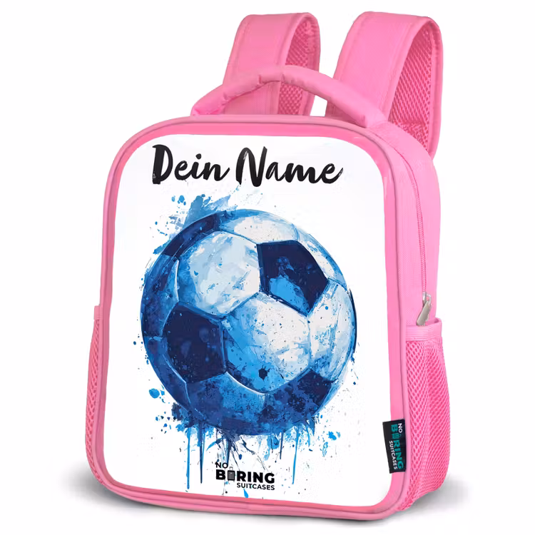 Kinderrucksack mit Namen - Rosa - Fußball-Vibes - Tintenkleckse - Blau — 4