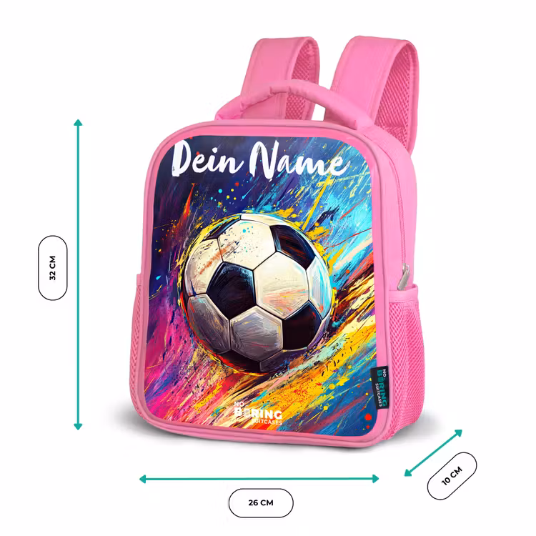 Kinderrucksack mit Namen - Rosa - Neon - Fußball - Farbenfroh — 2