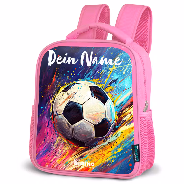 Kinderrucksack mit Namen - Rosa - Neon - Fußball - Farbenfroh — 4