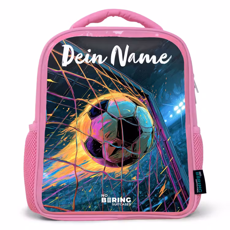 Kinderrucksack mit Namen - Rosa - Neon - Netz - Fußball - Farbenfroh — 1