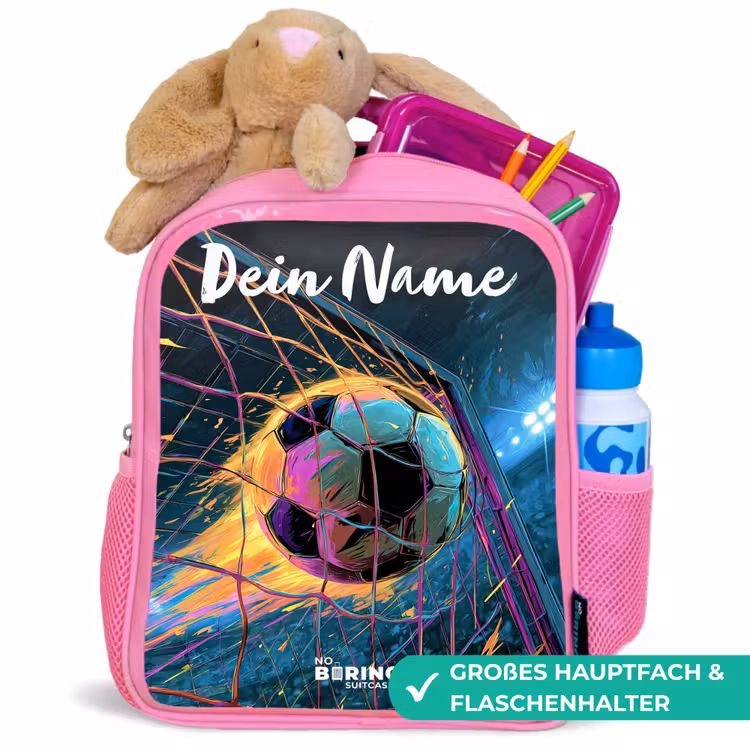 Kinderrucksack mit Namen - Rosa - Neon - Netz - Fußball - Farbenfroh — 3