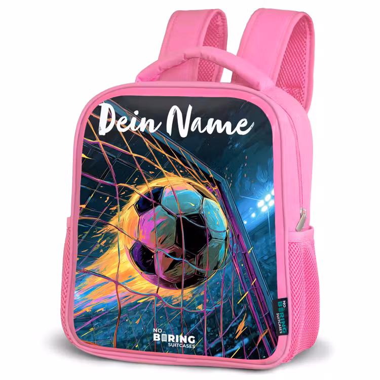 Kinderrucksack mit Namen - Rosa - Neon - Netz - Fußball - Farbenfroh — 4