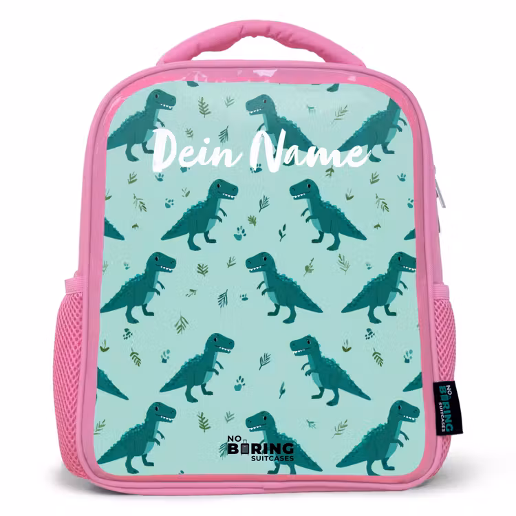 Rucksack Kind - Rosa - Dinos - Muster - Grün — 1