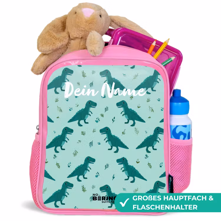 Rucksack Kind - Rosa - Dinos - Muster - Grün — 3