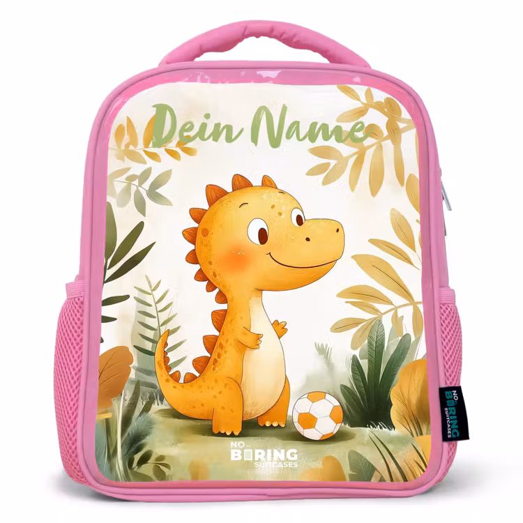 Kinderrucksack mit Namen - Rosa - Dino - Fußball - Orange — 1