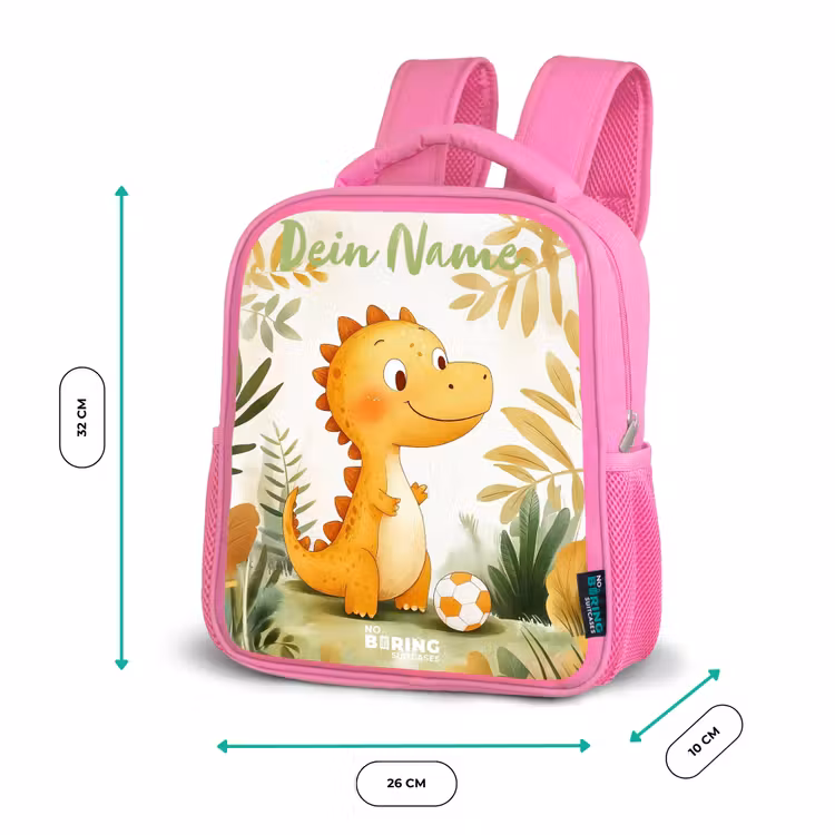 Kinderrucksack mit Namen - Rosa - Dino - Fußball - Orange — 2