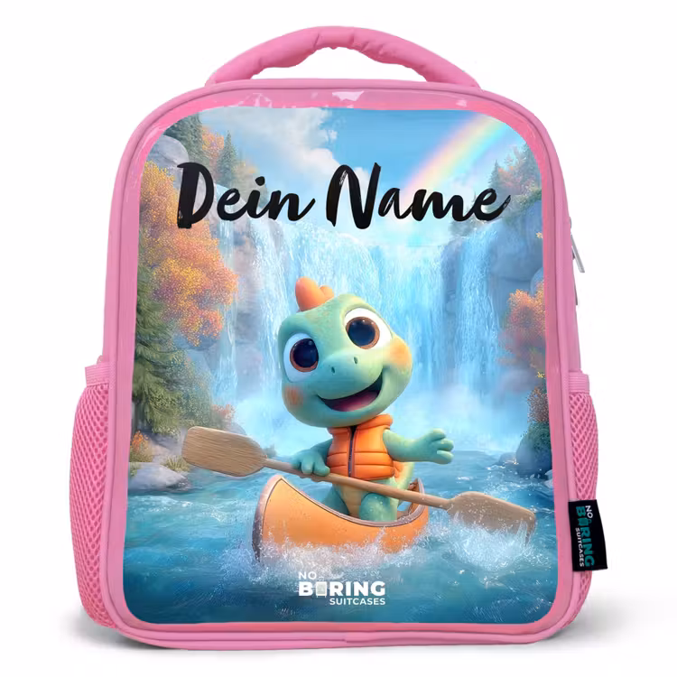 Kinderrucksack mit Namen - Rosa - Dino - Natur - Wasserfall — 1