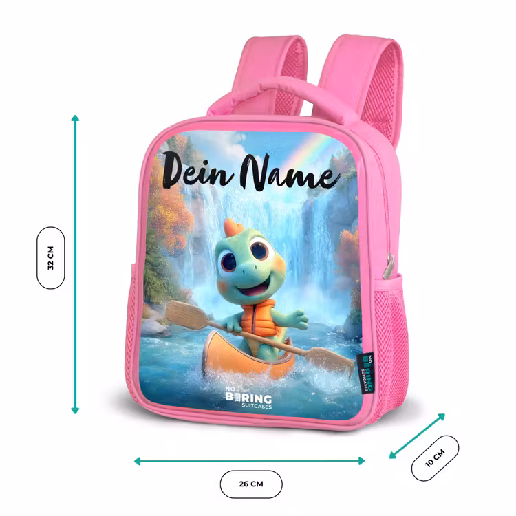 Kinderrucksack mit Namen - Rosa - Dino - Natur - Wasserfall — 2