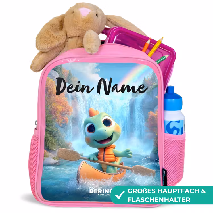 Kinderrucksack mit Namen - Rosa - Dino - Natur - Wasserfall — 3