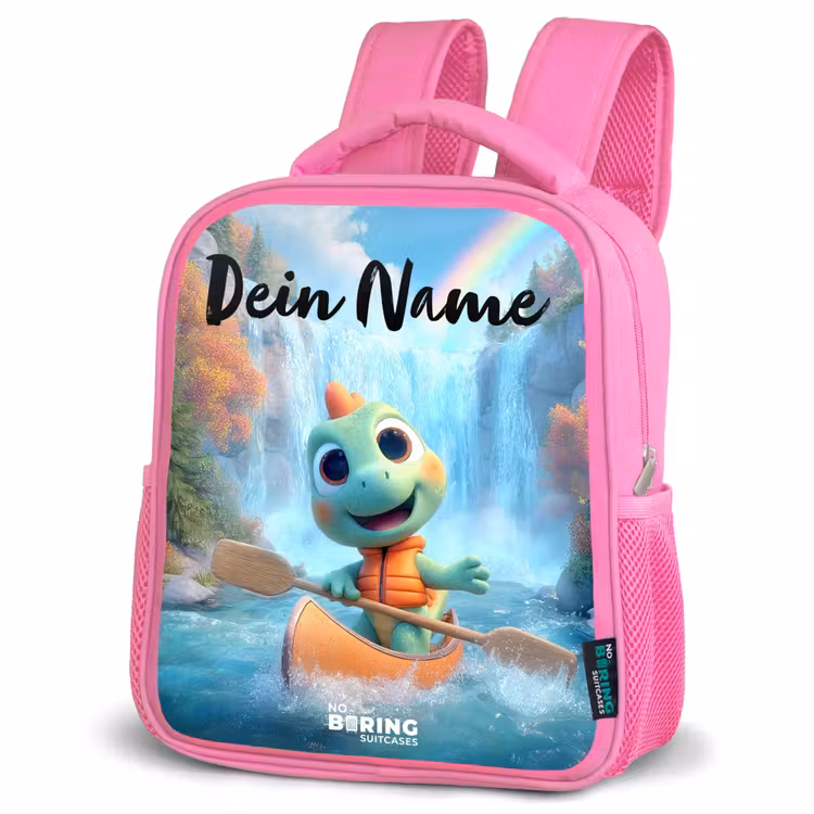 Kinderrucksack mit Namen - Rosa - Dino - Natur - Wasserfall — 4