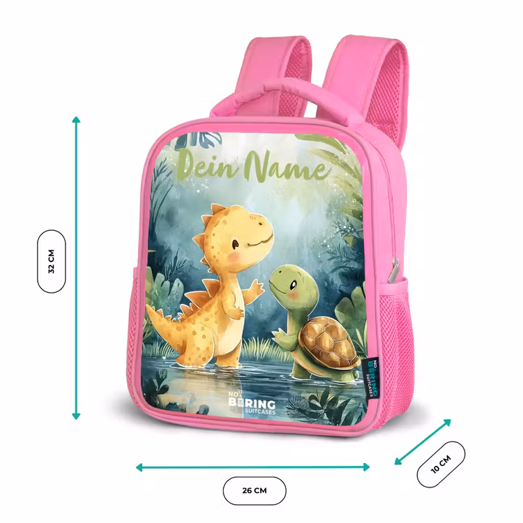 Kinderrucksack mit Namen - Rosa - Dino - Schildkröte - Dschungel — 2