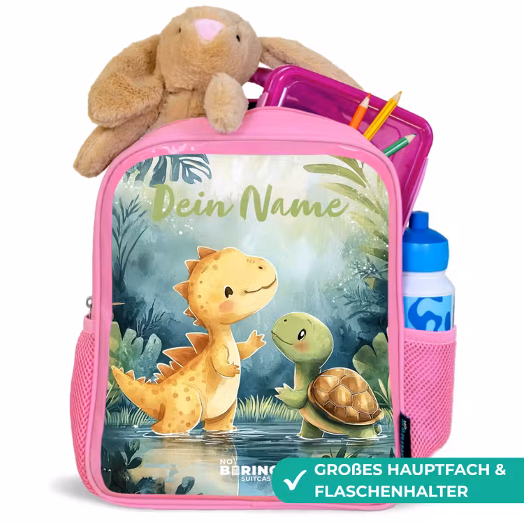 Kinderrucksack mit Namen - Rosa - Dino - Schildkröte - Dschungel — 3