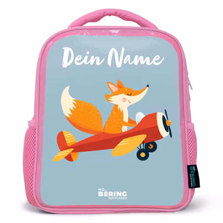 Rucksack Kind - Rosa - Fuchs - Flugzeug - Fliegen — 1