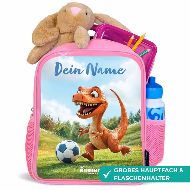 Kinderrucksack mit Namen - Rosa - Fußball - Dino - Sport — 3