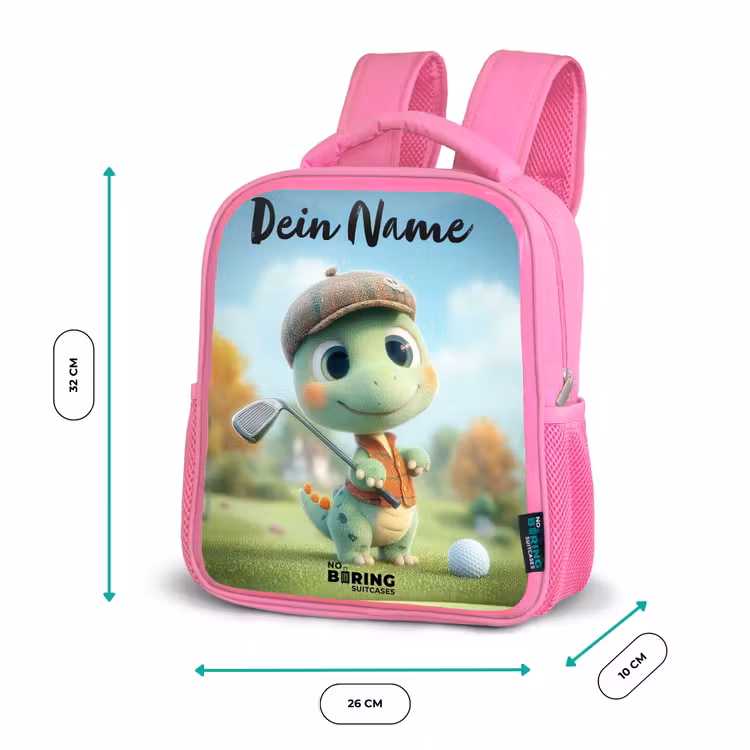 Kinderrucksack mit Namen - Rosa - Golf - Dino - Grün — 2