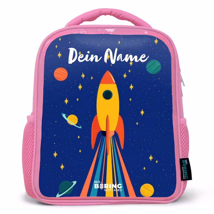 Rucksack Kind - Rosa - Rakete - Sterne - Planet - Weltraum — 1
