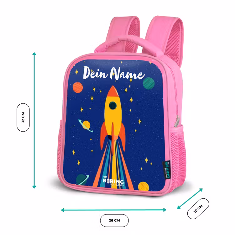 Rucksack Kind - Rosa - Rakete - Sterne - Planet - Weltraum — 2