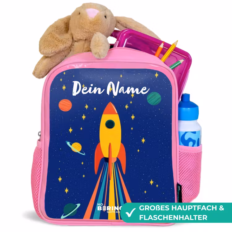 Rucksack Kind - Rosa - Rakete - Sterne - Planet - Weltraum — 3