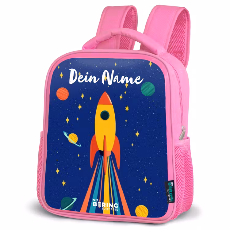 Rucksack Kind - Rosa - Rakete - Sterne - Planet - Weltraum — 4
