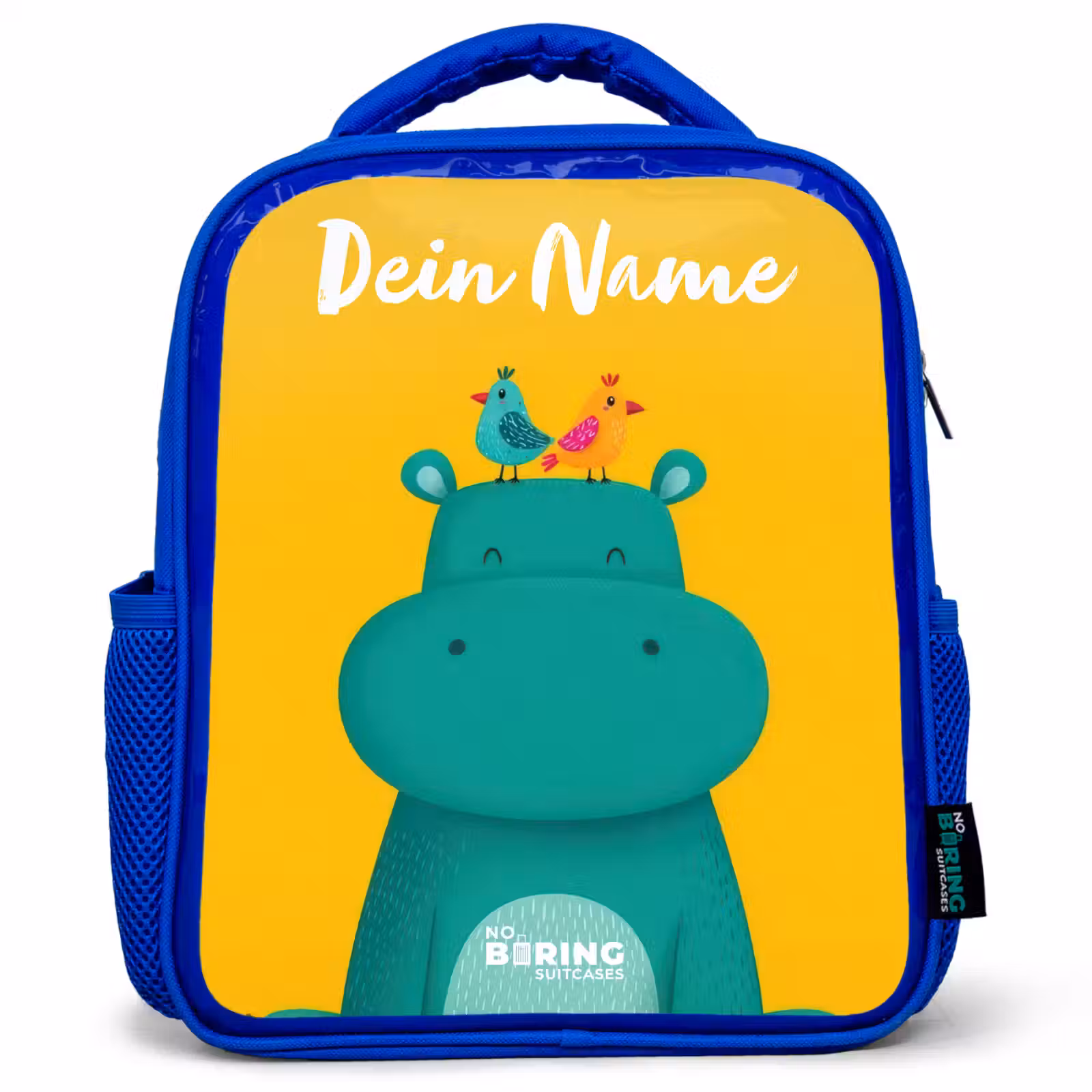 Kinderrucksack - Blau - Nilpferd - Vögel - Gelb — 1
