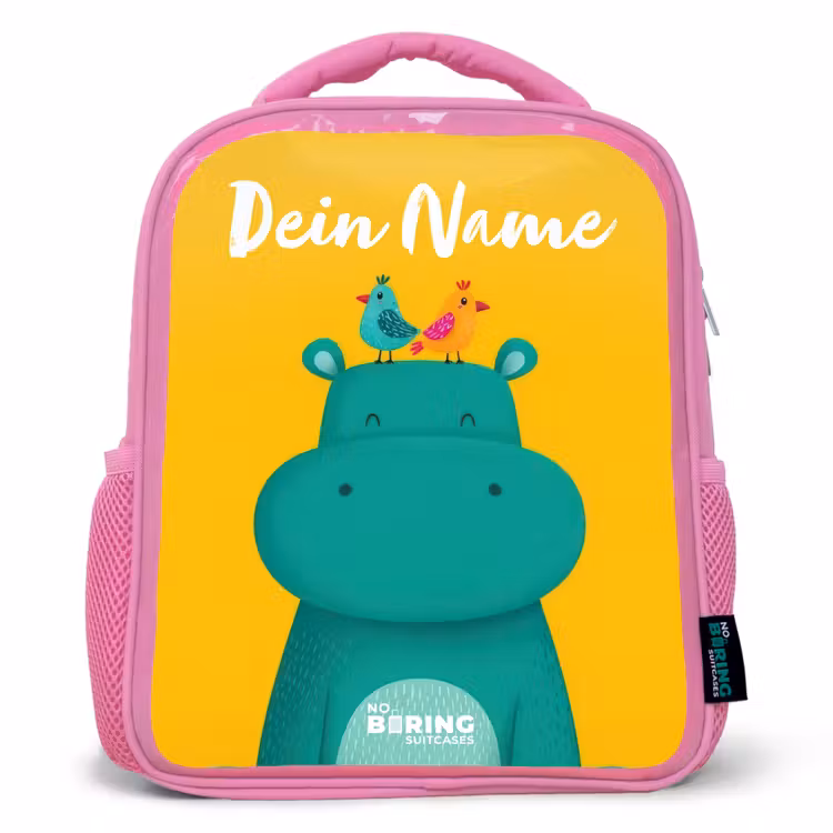 Rucksack Kind - Rosa - Nilpferd - Vögel - Gelb — 1