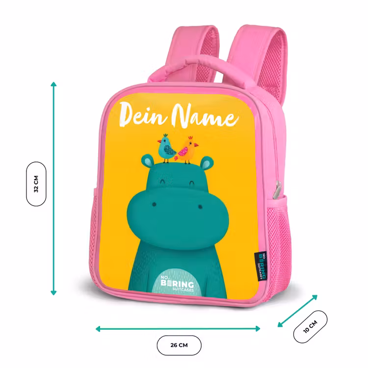 Rucksack Kind - Rosa - Nilpferd - Vögel - Gelb — 2