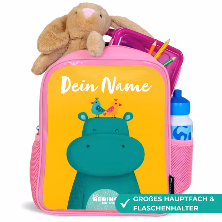Rucksack Kind - Rosa - Nilpferd - Vögel - Gelb — 3