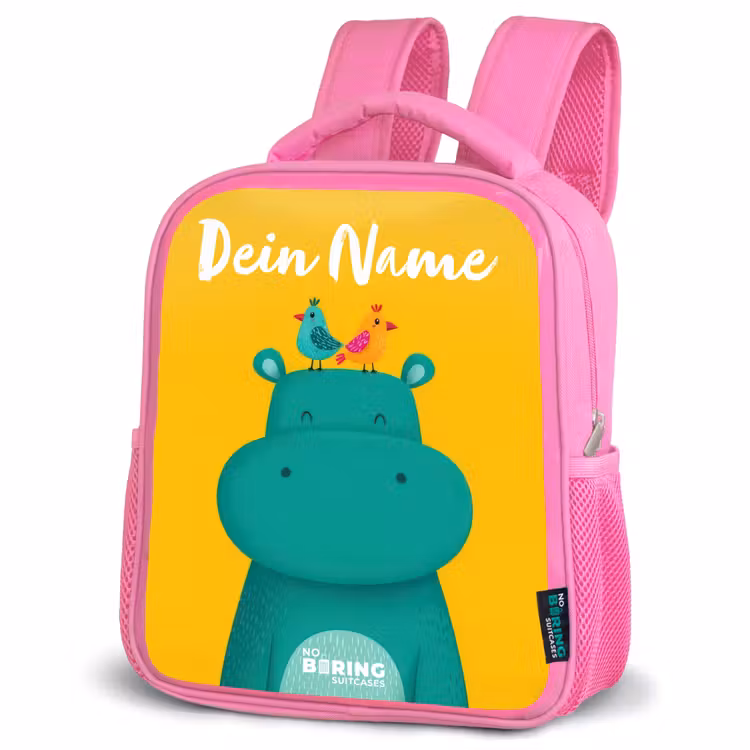 Rucksack Kind - Rosa - Nilpferd - Vögel - Gelb — 4