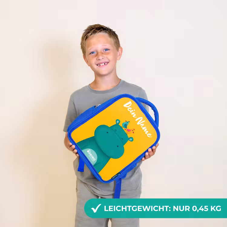 Kinderrucksack - Blau - Nilpferd - Vögel - Gelb — 4
