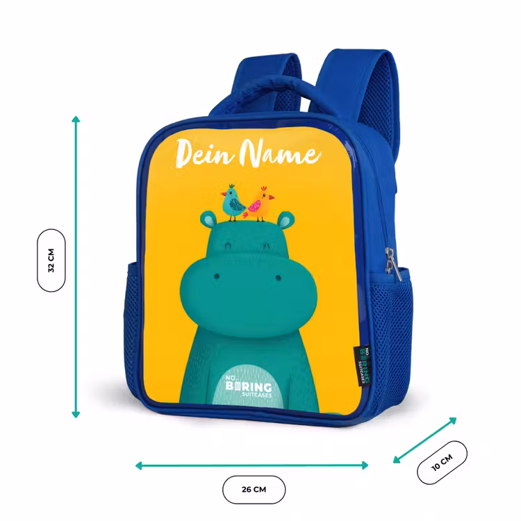 Kinderrucksack - Blau - Nilpferd - Vögel - Gelb — 6