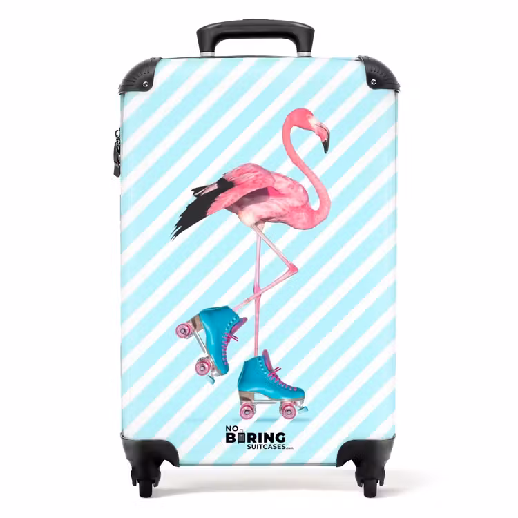 Koffer - Gestreifter Flamingo auf Rollschuhen — 1