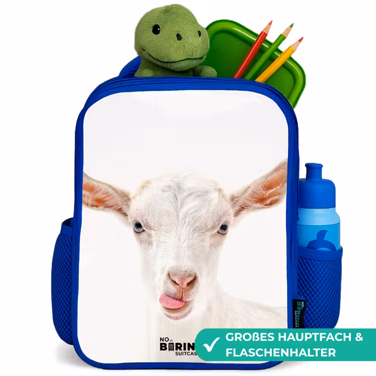 Kinderrucksack - Blau - Ziege streckt ihre Zunge heraus — 3