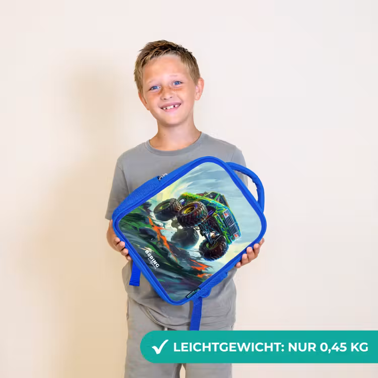 Kinderrucksack - Blau - Grüner Monstertruck mit Pinselstrichen — 4
