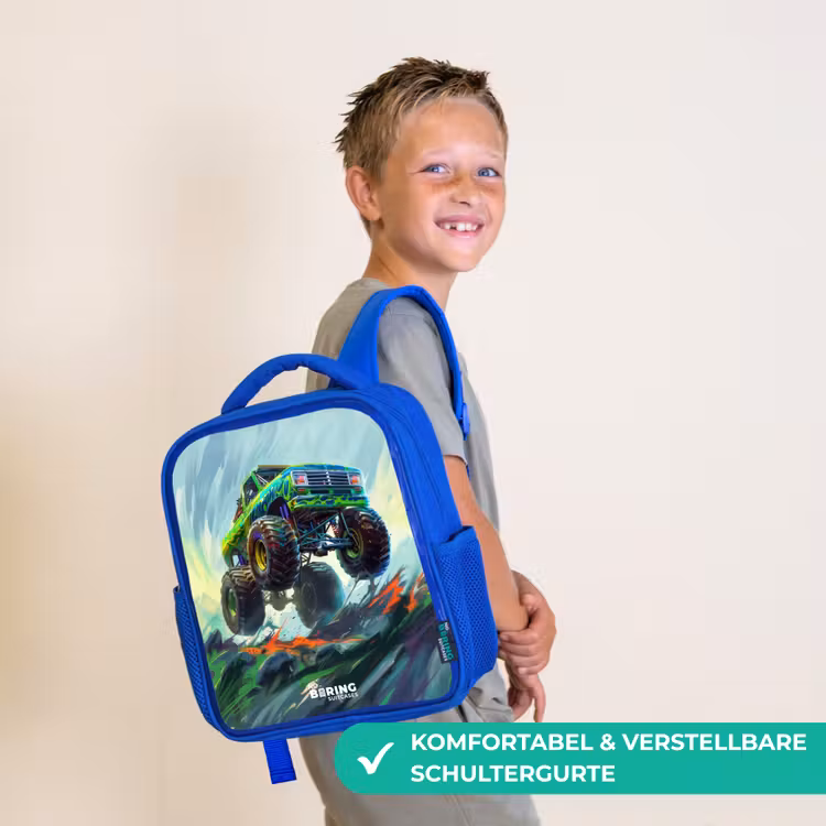 Kinderrucksack - Blau - Grüner Monstertruck mit Pinselstrichen — 5