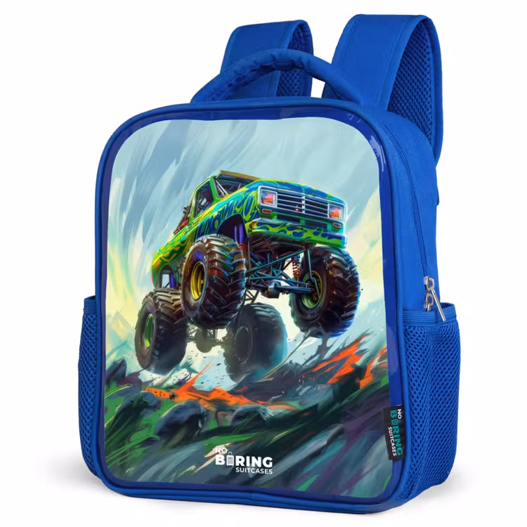 Kinderrucksack - Blau - Grüner Monstertruck mit Pinselstrichen — 7