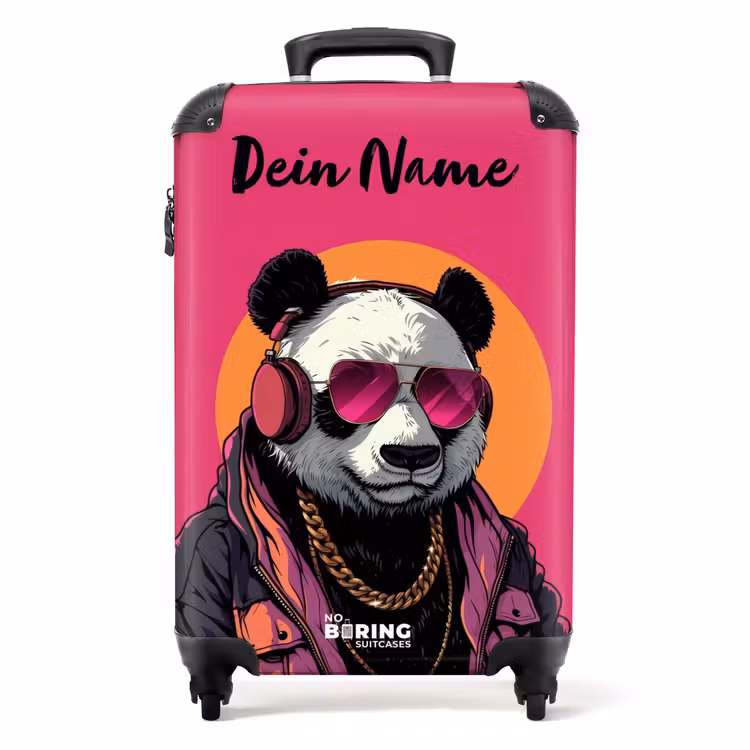 Koffer mit Name - Panda mit Kopfhörer, Sonnenbrille und Goldkette — 1
