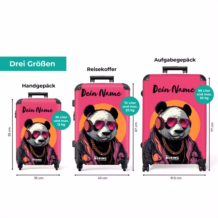 Koffer mit Name - Panda mit Kopfhörer, Sonnenbrille und Goldkette — 3